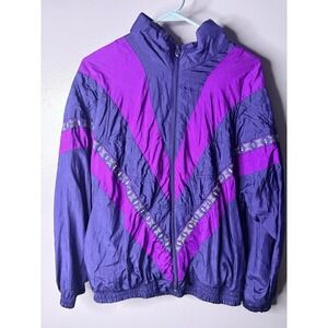 Vintage 90s Lavon Purple Nylon Windbreaker Jacket Large Retro Colorblock